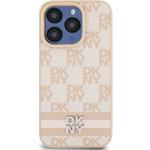 DKNY PU Leather Checkered Pattern and Stripe kryt pre iPhone 15 Pro, ružový