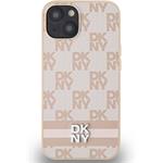 DKNY PU Leather Checkered Pattern and Stripe kryt pre iPhone 15, ružový