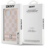 DKNY PU Leather Checkered Pattern and Stripe kryt pre iPhone 15, ružový