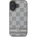 DKNY PU Leather Checkered Pattern and Stripe kryt pre iPhone 16, béžový