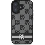 DKNY PU Leather Checkered Pattern and Stripe kryt pre iPhone 16, čierny