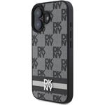 DKNY PU Leather Checkered Pattern and Stripe kryt pre iPhone 16, čierny