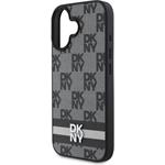 DKNY PU Leather Checkered Pattern and Stripe kryt pre iPhone 16, čierny