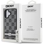 DKNY PU Leather Checkered Pattern and Stripe kryt pre iPhone 16, čierny