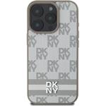 DKNY PU Leather Checkered Pattern and Stripe kryt pre iPhone 16 Pro, béžový