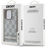 DKNY PU Leather Checkered Pattern and Stripe kryt pre iPhone 16 Pro, béžový