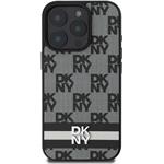 DKNY PU Leather Checkered Pattern and Stripe kryt pre iPhone 16 Pro, čierny