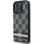 DKNY PU Leather Checkered Pattern and Stripe kryt pre iPhone 16 Pro, čierny