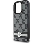 DKNY PU Leather Checkered Pattern and Stripe kryt pre iPhone 16 Pro, čierny