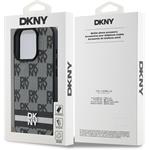 DKNY PU Leather Checkered Pattern and Stripe kryt pre iPhone 16 Pro, čierny