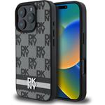 DKNY PU Leather Checkered Pattern and Stripe kryt pre iPhone 16 Pro, čierny