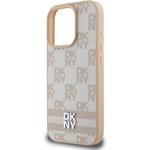 DKNY PU Leather Checkered Pattern and Stripe kryt pre iPhone 16 Pro Max, ružový