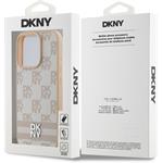 DKNY PU Leather Checkered Pattern and Stripe kryt pre iPhone 16 Pro Max, ružový