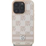 DKNY PU Leather Checkered Pattern and Stripe kryt pre iPhone 16 Pro, ružový