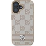 DKNY PU Leather Checkered Pattern and Stripe kryt pre iPhone 16, ružový