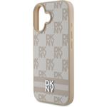 DKNY PU Leather Checkered Pattern and Stripe kryt pre iPhone 16, ružový