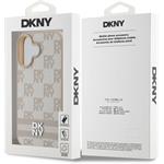 DKNY PU Leather Checkered Pattern and Stripe kryt pre iPhone 16, ružový