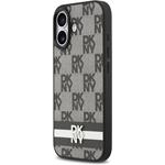 DKNY PU Leather Checkered Pattern and Stripe kryt pre iPhone 17, čierny