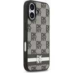 DKNY PU Leather Checkered Pattern and Stripe kryt pre iPhone 17, čierny
