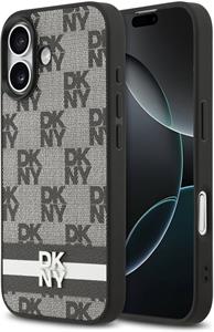 DKNY PU Leather Checkered Pattern and Stripe kryt pre iPhone 17, čierny