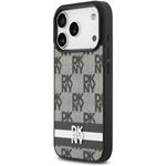 DKNY PU Leather Checkered Pattern and Stripe kryt pre iPhone 17 Pro, čierny