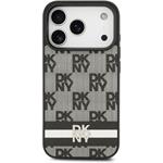 DKNY PU Leather Checkered Pattern and Stripe kryt pre iPhone 17 Pro, čierny