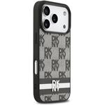DKNY PU Leather Checkered Pattern and Stripe kryt pre iPhone 17 Pro, čierny