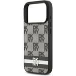 DKNY PU Leather Checkered Pattern and Stripe kryt pre iPhone 17 Pro, čierny
