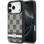 DKNY PU Leather Checkered Pattern and Stripe kryt pre iPhone 17 Pro, čierny