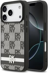 DKNY PU Leather Checkered Pattern and Stripe kryt pre iPhone 17 Pro, čierny