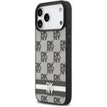 DKNY PU Leather Checkered Pattern and Stripe kryt pre iPhone 17 Pro Max, čierny