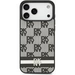 DKNY PU Leather Checkered Pattern and Stripe kryt pre iPhone 17 Pro Max, čierny