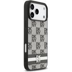 DKNY PU Leather Checkered Pattern and Stripe kryt pre iPhone 17 Pro Max, čierny
