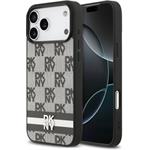 DKNY PU Leather Checkered Pattern and Stripe kryt pre iPhone 17 Pro Max, čierny