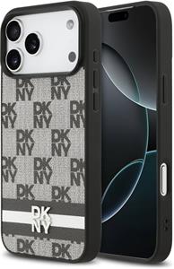 DKNY PU Leather Checkered Pattern and Stripe kryt pre iPhone 17 Pro Max, čierny