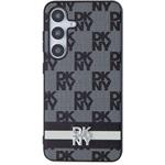 DKNY PU Leather Checkered Pattern and Stripe kryt pre Samsung Galaxy S24+, čierny