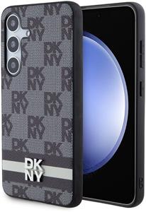 DKNY PU Leather Checkered Pattern and Stripe kryt pre Samsung Galaxy S24, čierny
