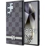 DKNY PU Leather Checkered Pattern and Stripe kryt pre Samsung Galaxy S24 Ultra, čierny
