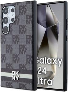DKNY PU Leather Checkered Pattern and Stripe kryt pre Samsung Galaxy S24 Ultra, čierny