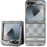 DKNY PU Leather Checkered Pattern and Stripe kryt pre Samsung Galaxy Z Flip 6, béžový