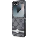 DKNY PU Leather Checkered Pattern and Stripe kryt pre Samsung Galaxy Z Flip 6, čierny