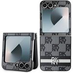 DKNY PU Leather Checkered Pattern and Stripe kryt pre Samsung Galaxy Z Flip 6, čierny