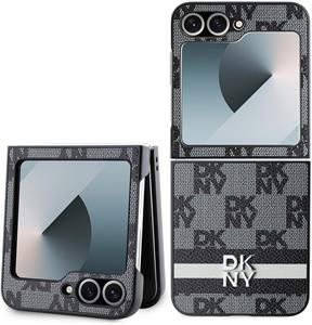 DKNY PU Leather Checkered Pattern and Stripe kryt pre Samsung Galaxy Z Flip 6, čierny