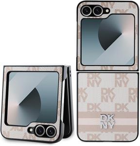 DKNY PU Leather Checkered Pattern and Stripe kryt pre Samsung Galaxy Z Flip 6, ružový