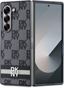 DKNY PU Leather Checkered Pattern and Stripe kryt pre Samsung Galaxy Z Fold 6, čierny