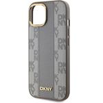 DKNY PU Leather Checkered Pattern Magsafe kryt pre iPhone 15, béžový