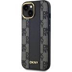 DKNY PU Leather Checkered Pattern Magsafe kryt pre iPhone 15, čierny