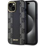 DKNY PU Leather Checkered Pattern Magsafe kryt pre iPhone 15, čierny