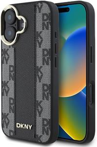 DKNY PU Leather Checkered Pattern Magsafe kryt pre iPhone 16, čierny