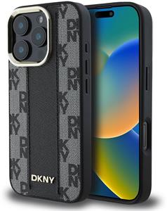 DKNY PU Leather Checkered Pattern Magsafe kryt pre iPhone 16 Pro, čierny